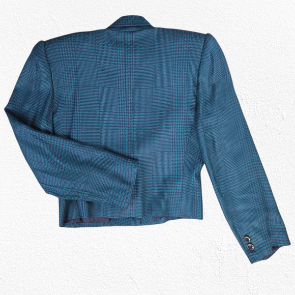 80s Vintage Green Navy Houndstooth Plaid Retro Workwear Power Skirt Suit Size 4 - Picture 10 of 16